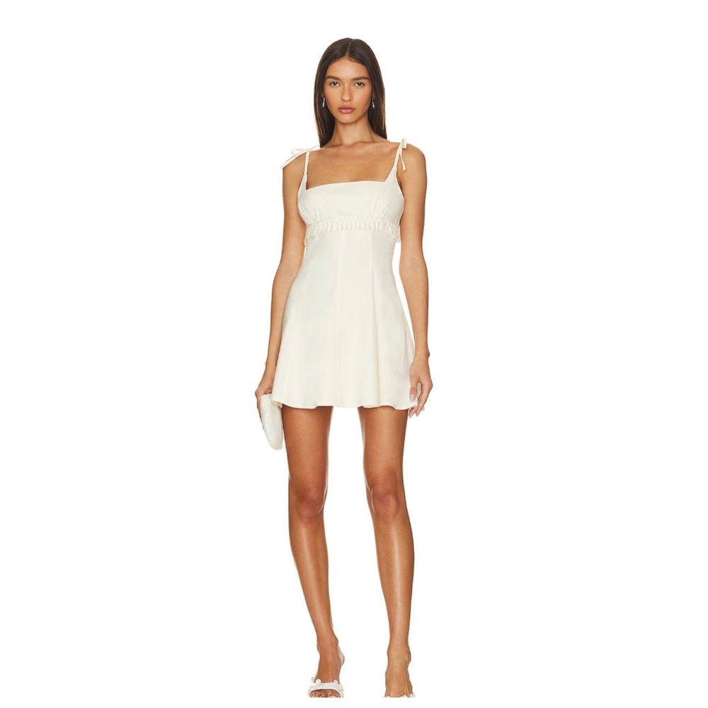 LPA Pearl Fringe Trim Mini Dress in Pearl